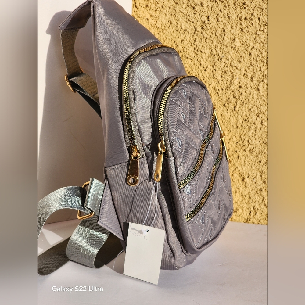 Stylish Grey Sling Bag for Women 4 Zipper Pocket Crossbody Bags Purse - Picture 4 of 7